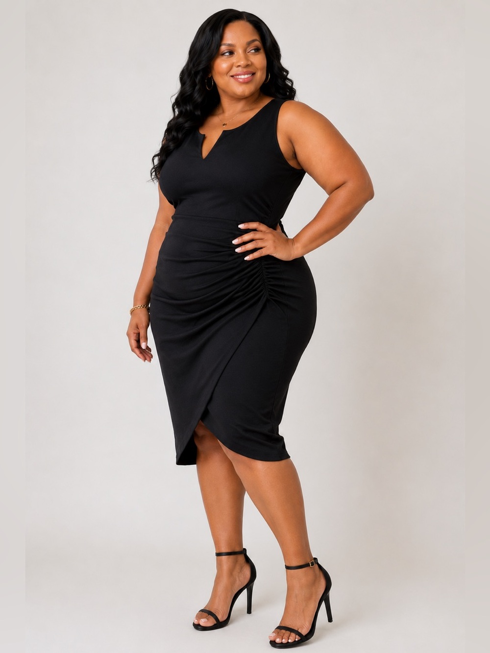 NWT Curvy Sense 4X Black Ruched Tulip Hem Bodycon Cocktail Dress